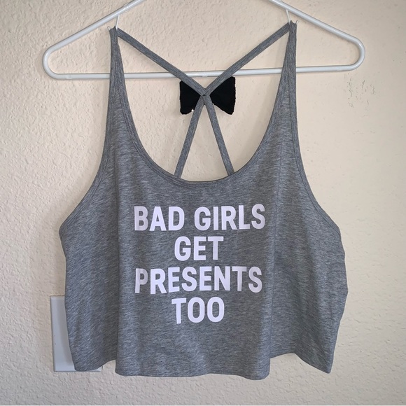 Victoria's Secret Tops - NWOT Victoria’s Secret Gray Strappy Graphic Crop Top
